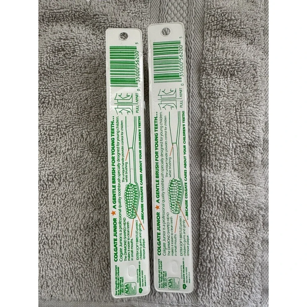 2 Vintage 90's Colgate Junior Extra Soft Toothbrushes Green And Purple